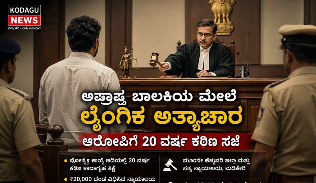 ಅಪ್ರಾಪ್ತೆಯ ಮೇಲಿನ ಲೈಂಗಿಕ ದೌರ್ಜನ್ಯ ಪ್ರಕರಣ: ಆರೋಪಿಗೆ 20 ವರ್ಷ ಕಠಿಣ ಕಾರಾಗೃಹ ಶಿಕ್ಷೆ